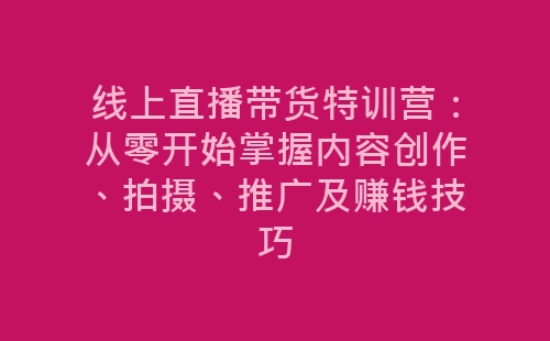 线上直播带货特训营：从零开始掌握内容创作、拍摄、推广及赚钱技巧-网赚项目