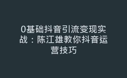 0基础抖音引流变现实战：陈江雄教你抖音运营技巧-网赚项目