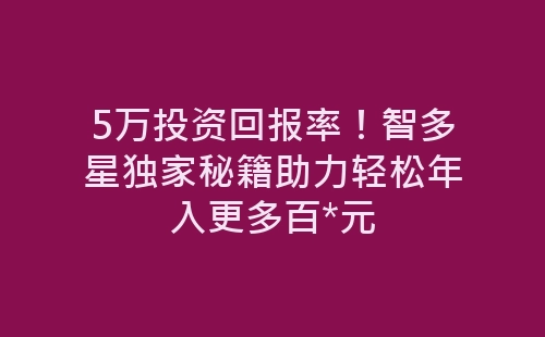 5万投资回报率！智多星独家秘籍助力轻松年入更多百*元-网赚项目