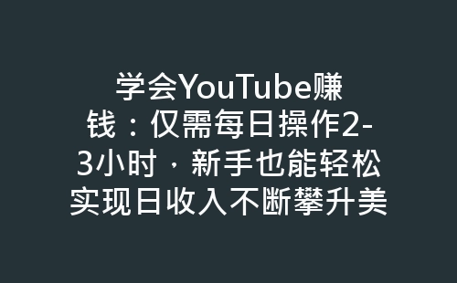 学会YouTube赚钱：仅需每日操作2-3小时，新手也能轻松实现日收入不断攀升美元！-网赚项目