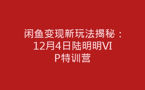 闲鱼变现新玩法揭秘：12月4日陆明明VIP特训营-网赚项目