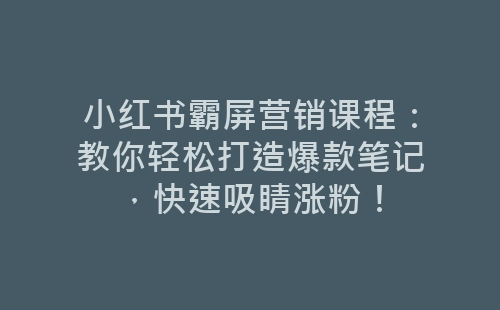 小红书霸屏营销课程：教你轻松打造爆款笔记，快速吸睛涨粉！-网赚项目