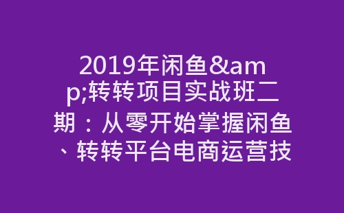 2019年闲鱼&转转项目实战班二期：从零开始掌握闲鱼、转转平台电商运营技巧-网赚项目