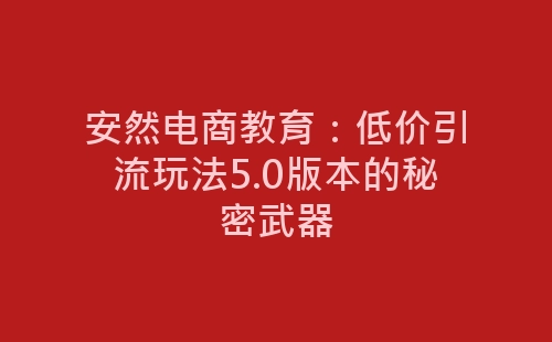 安然电商教育：低价引流玩法5.0版本的秘密武器-网赚项目