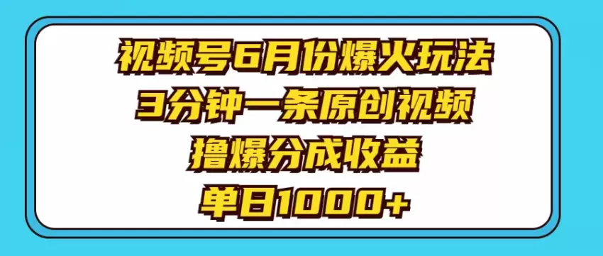 高效制作原创视频：视频号爆火玩法详解-网赚项目