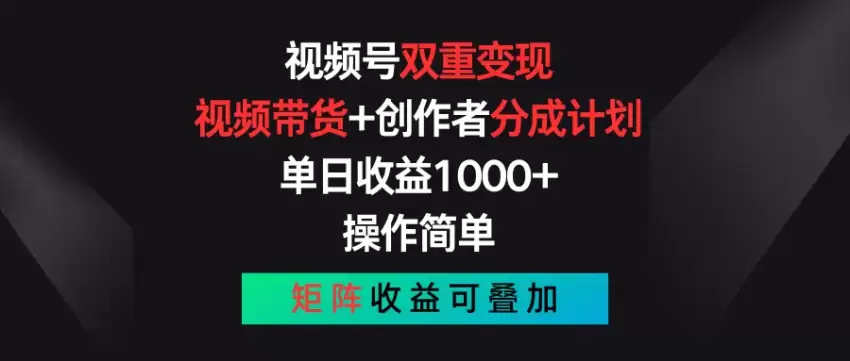 揭秘视频号双重变现策略：视频带货与创作者分成-网赚项目