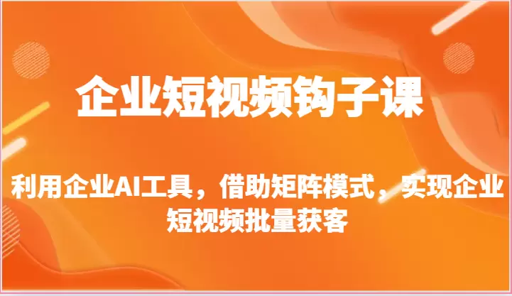 利用企业AI工具，实现短视频矩阵模式高效获客-网赚项目