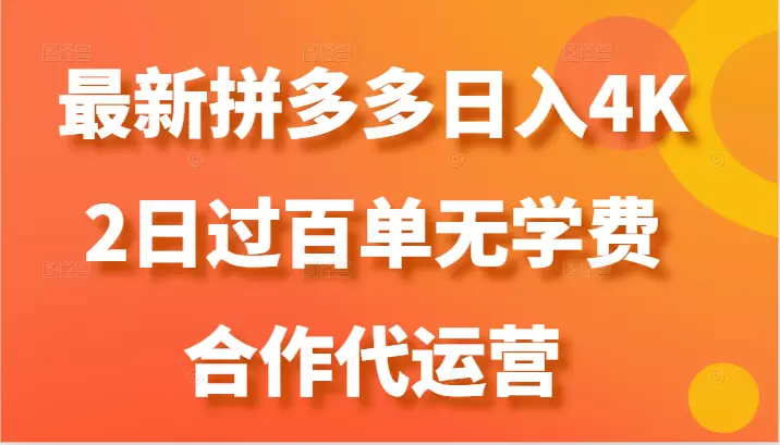 拼多多代运营：新手如何快速增单，轻松管理店铺-网赚项目