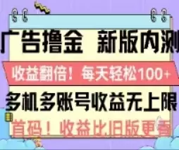 全新广告观看玩法，轻松提升收益，低门槛高回报-网赚项目