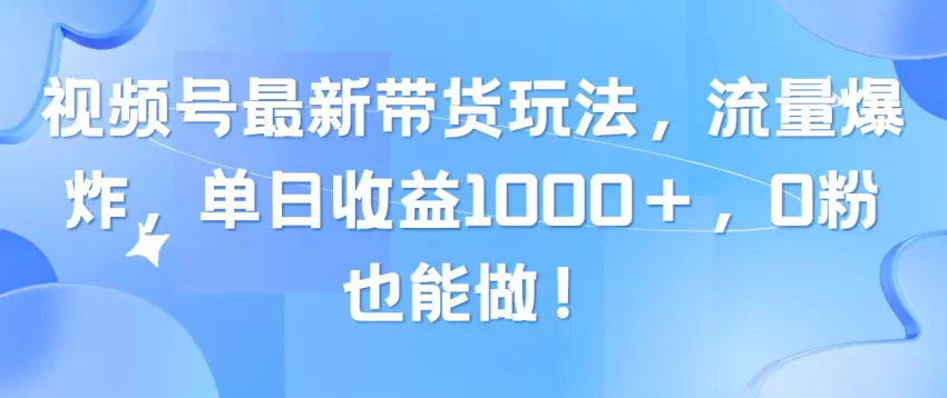 视频号带货最新玩法详解，0粉丝也能起飞，流量翻倍技巧-网赚项目