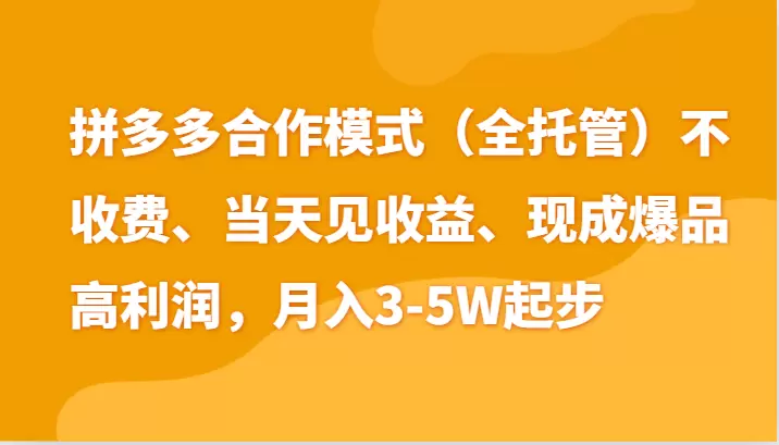 最新拼多多全托管模式详解：快速提升销量的实用技巧-网赚项目