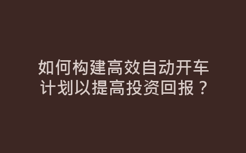 如何构建高效自动开车计划以提高投资回报？-网赚项目