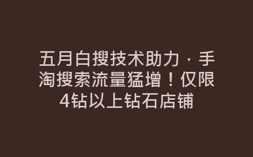 五月白搜技术助力，手淘搜索流量猛增！仅限4钻以上钻石店铺-网赚项目