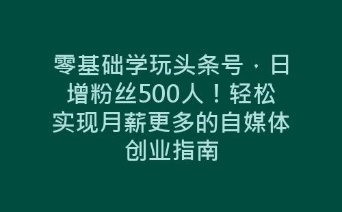 零基础学玩头条号，日增粉丝500人！轻松实现月薪更多的自媒体创业指南-网赚项目