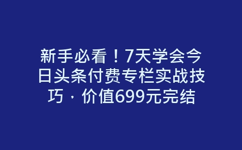 新手必看！7天学会今日头条付费专栏实战技巧，价值699元完结-网赚项目