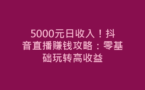 5000元日收入！抖音直播赚钱攻略：零基础玩转高收益-网赚项目