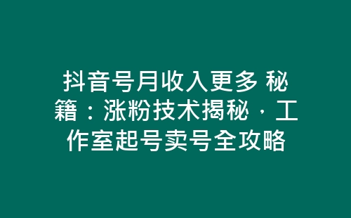 抖音号月收入更多 秘籍：涨粉技术揭秘，工作室起号卖号全攻略-网赚项目