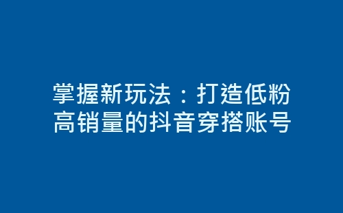 掌握新玩法：打造低粉高销量的抖音穿搭账号-网赚项目