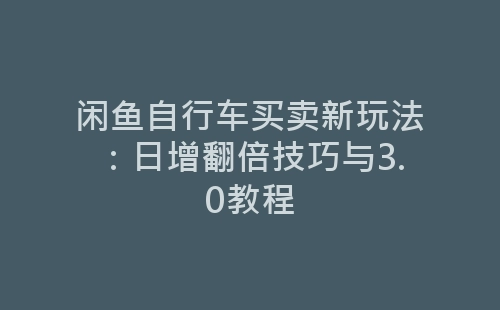 闲鱼自行车买卖新玩法：日增翻倍技巧与3.0教程-网赚项目