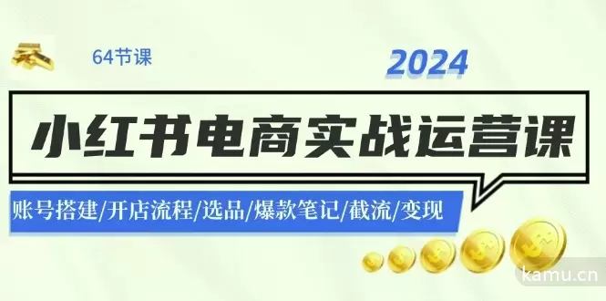 2024小红书电商实战运营课：账号搭建/开店流程/选品/爆款笔记/截流/变现-网赚项目