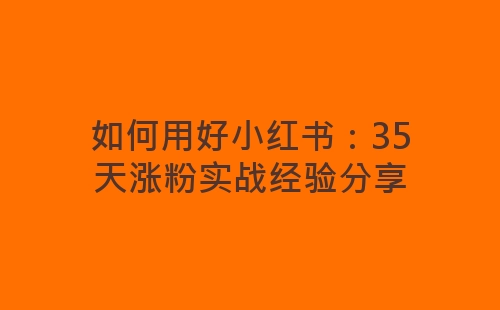 如何用好小红书：35天涨粉实战经验分享-网赚项目