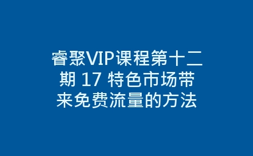 睿聚VIP课程第十二期 17 特色市场带来免费流量的方法-网赚项目