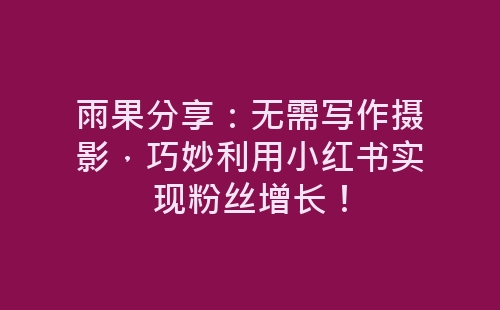 雨果分享：无需写作摄影，巧妙利用小红书实现粉丝增长！-网赚项目