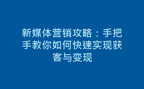 新媒体营销攻略：手把手教你如何快速实现获客与变现-网赚项目