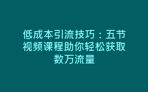 低成本引流技巧：五节视频课程助你轻松获取数万流量-网赚项目