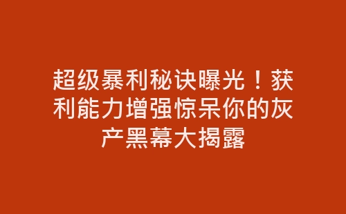 超级暴利秘诀曝光！获利能力增强惊呆你的灰产黑幕大揭露-网赚项目