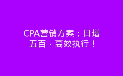 CPA营销方案：日增五百，高效执行！-网赚项目