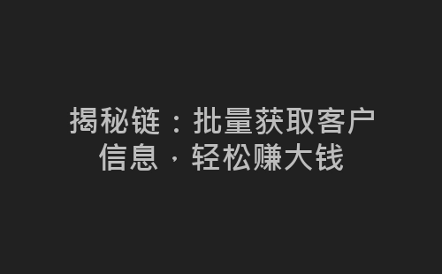 揭秘链：批量获取客户信息，轻松赚大钱-网赚项目