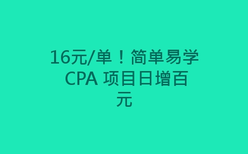 16元/单！简单易学 CPA 项目日增百元-网赚项目