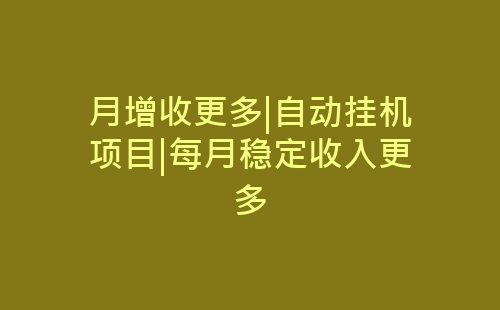 月增收更多|自动挂机项目|每月稳定收入更多-网赚项目