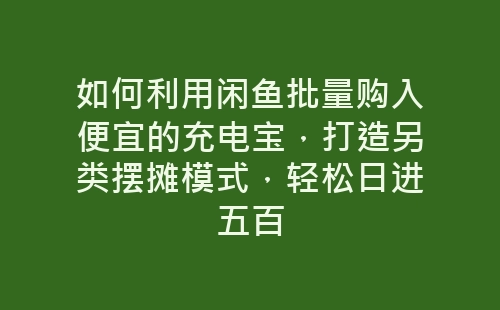 如何利用闲鱼批量购入便宜的充电宝，打造另类摆摊模式，轻松日进五百-网赚项目