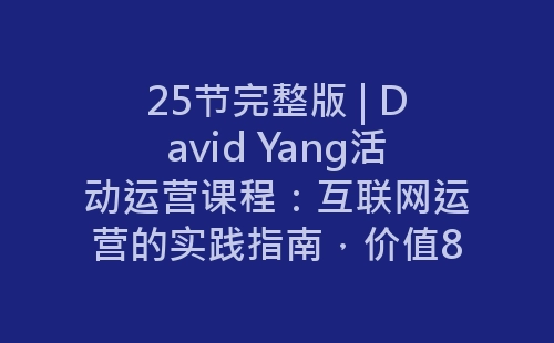 25节完整版 | David Yang活动运营课程：互联网运营的实践指南，价值8800元的宝典！-网赚项目