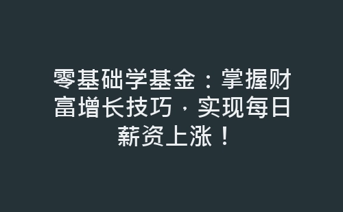 零基础学基金：掌握财富增长技巧，实现每日薪资上涨！-网赚项目