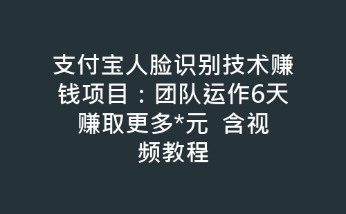 支付宝人脸识别技术赚钱项目：团队运作6天赚取更多*元  含视频教程-网赚项目