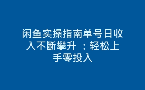 闲鱼实操指南单号日收入不断攀升 ：轻松上手零投入-网赚项目