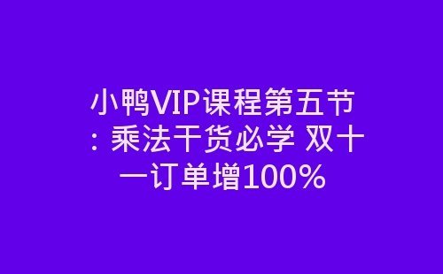 小鸭VIP课程第五节：乘法干货必学 双十一订单增100%-网赚项目