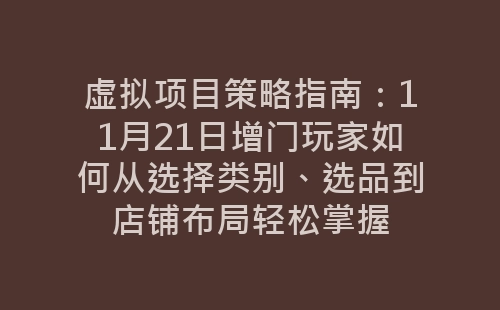 虚拟项目策略指南：11月21日增门玩家如何从选择类别、选品到店铺布局轻松掌握-网赚项目