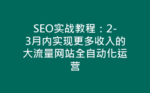 SEO实战教程：2-3月内实现更多收入的大流量网站全自动化运营-网赚项目