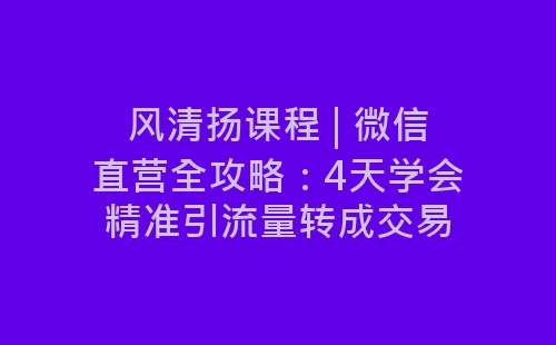 风清扬课程 | 微信直营全攻略：4天学会精准引流量转成交易-网赚项目