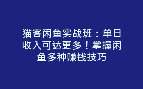 猫客闲鱼实战班：单日收入可达更多！掌握闲鱼多种赚钱技巧-网赚项目