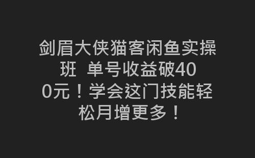 剑眉大侠猫客闲鱼实操班  单号收益破400元！学会这门技能轻松月增更多！-网赚项目