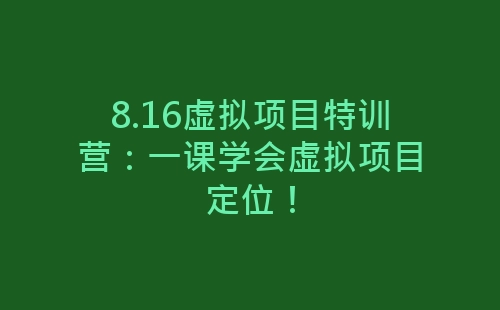 8.16虚拟项目特训营：一课学会虚拟项目定位！-网赚项目