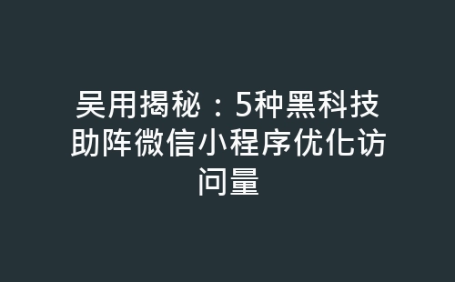 吴用揭秘：5种黑科技助阵微信小程序优化访问量-网赚项目