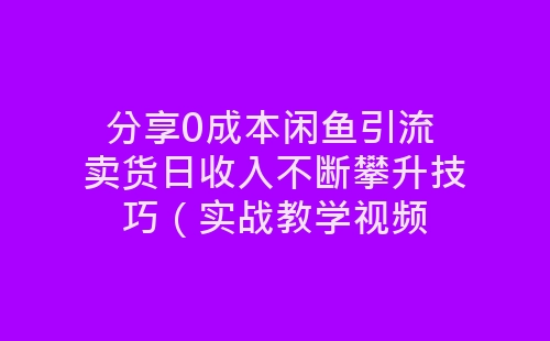 分享0成本闲鱼引流 卖货日收入不断攀升技巧（实战教学视频-网赚项目