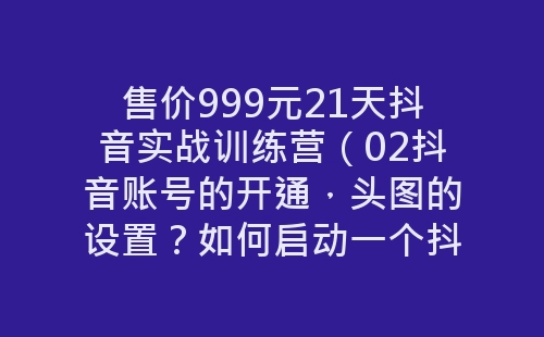 售价999元21天抖音实战训练营（02抖音账号的开通，头图的设置？如何启动一个抖音账-网赚项目