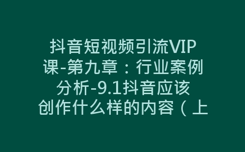 抖音短视频引流VIP课-第九章：行业案例分析-9.1抖音应该创作什么样的内容（上：定位-网赚项目